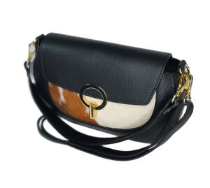 Charlie Leather Adeluccina Black Leather & Fur SM/Med Shoulder Bag/Crossbody-NWT